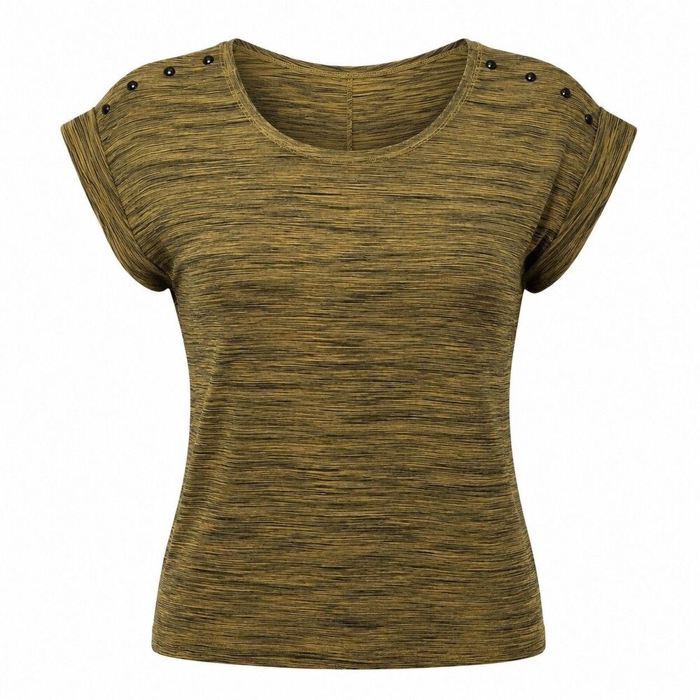 Vintage Suzie Women S Olive Space Dye Studded Shoulder Cap Sleeve Grunge Top